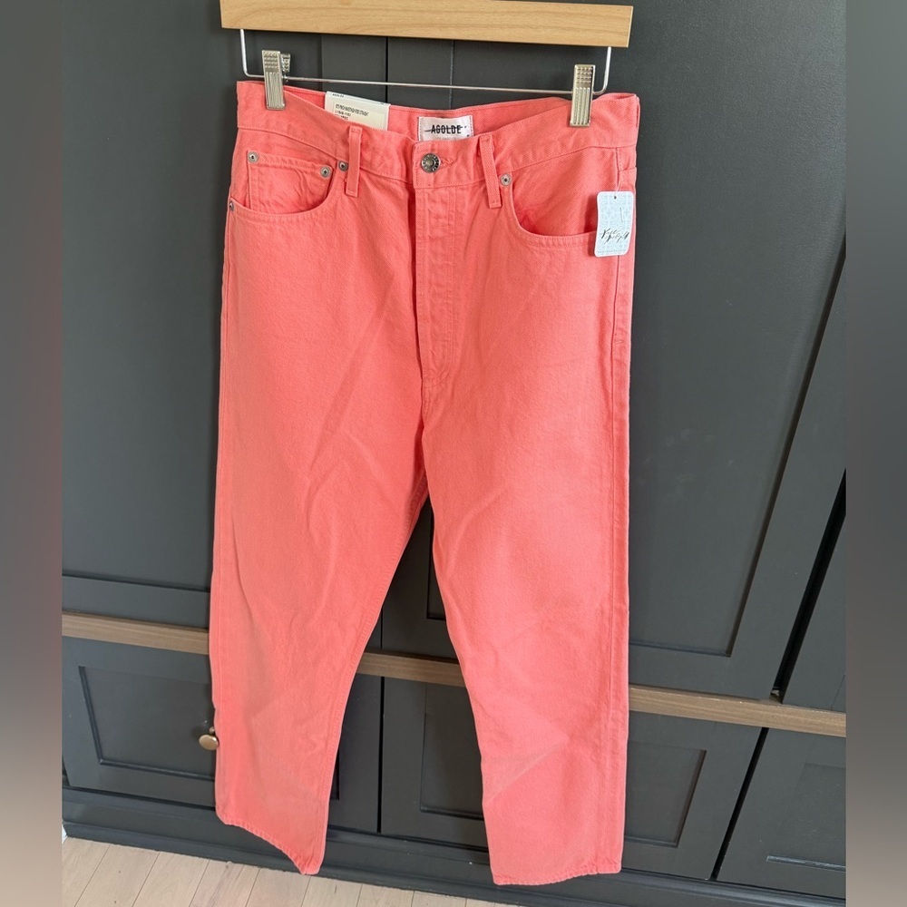 AGOLDE 90s Pinch Waist High Rise Straight •28 • NWT Salmon Pink/Peach - Picture 3 of 15